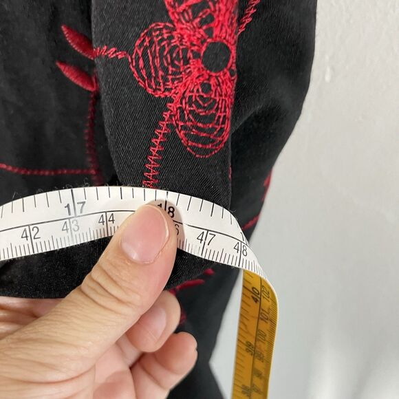 VTG Y2K Rampage Halter Dress Black Red Foral Embroidered Sweetheart Neck Sz 7 - Picture 11 of 12